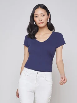 L'AGENCE Spring '24 Catalog|Essentials|Becca Cotton V-Neck Tee Navy