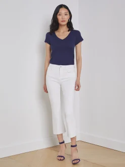 L'AGENCE Spring '24 Catalog|Essentials|Becca Cotton V-Neck Tee Navy