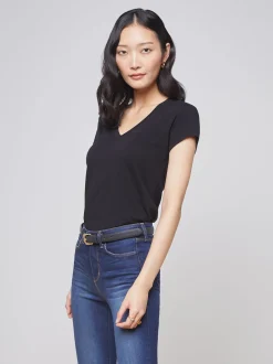 L'AGENCE All Things Black|Essentials|Becca Cotton V-Neck Tee Black
