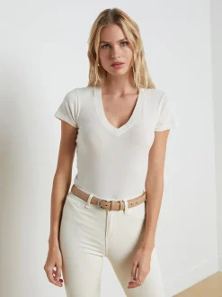 L'AGENCE Nouveau Whites|Best Sellers|Becca Cotton V-Neck Tee Vintage White