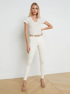 L'AGENCE Nouveau Whites|Best Sellers|Becca Cotton V-Neck Tee Vintage White