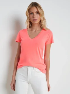L'AGENCE Spring Collection|Tees|Becca Cotton V-Neck Tee Neon Coral