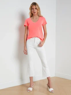 L'AGENCE Spring Collection|Tees|Becca Cotton V-Neck Tee Neon Coral