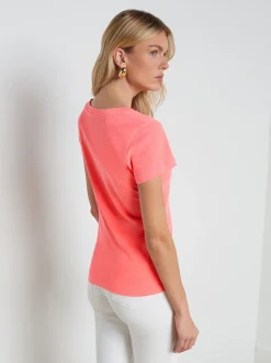 L'AGENCE Spring Collection|Tees|Becca Cotton V-Neck Tee Neon Coral