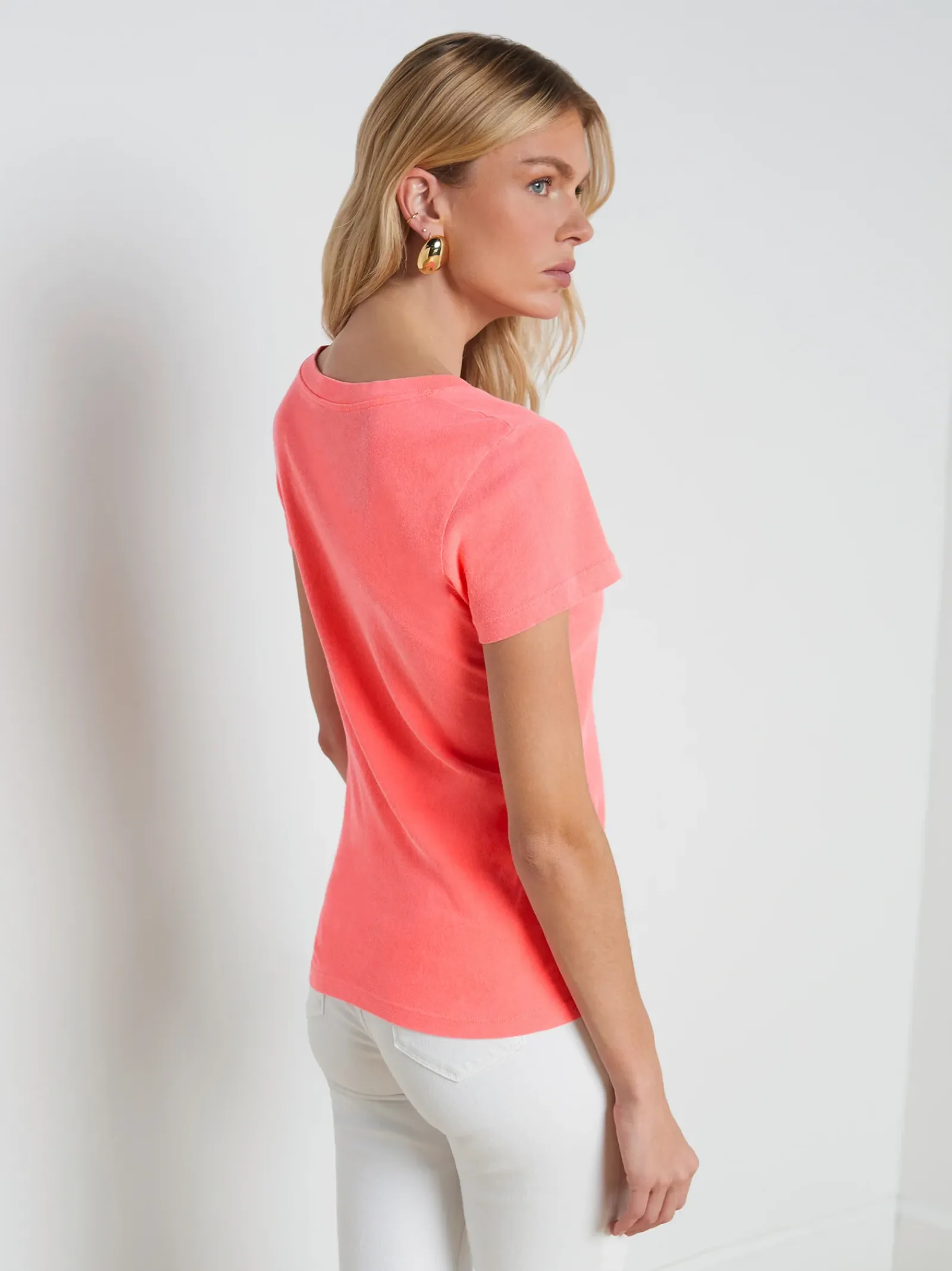 L'AGENCE Spring Collection|Tees|Becca Cotton V-Neck Tee Neon Coral