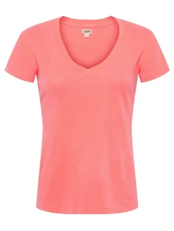 L'AGENCE Spring Collection|Tees|Becca Cotton V-Neck Tee Neon Coral