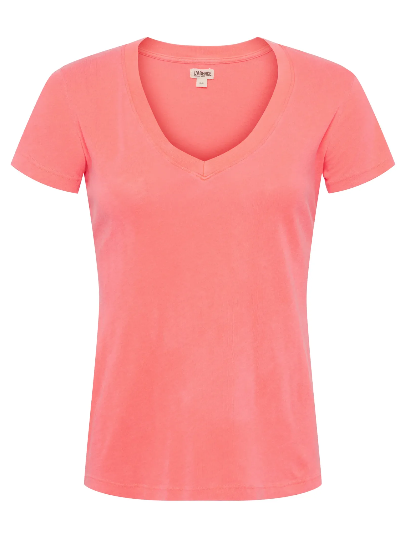 L'AGENCE Spring Collection|Tees|Becca Cotton V-Neck Tee Neon Coral