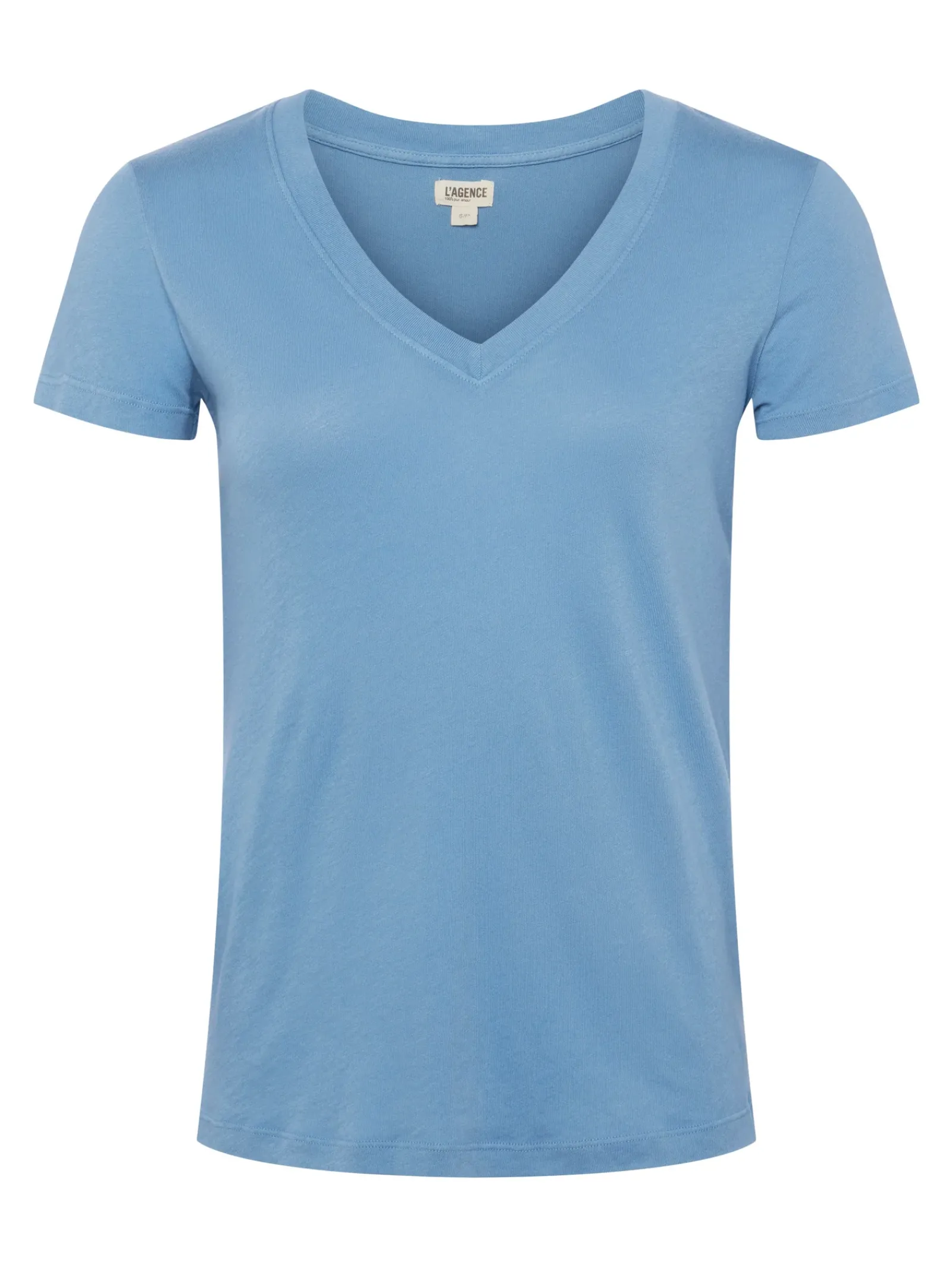 L'AGENCE Spring Collection|Best Sellers|Becca Cotton V-Neck Tee Blue Mist