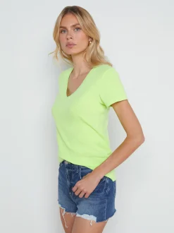 L'AGENCE Spring Collection|Tees|Becca Cotton V-Neck Tee Neon Citrus