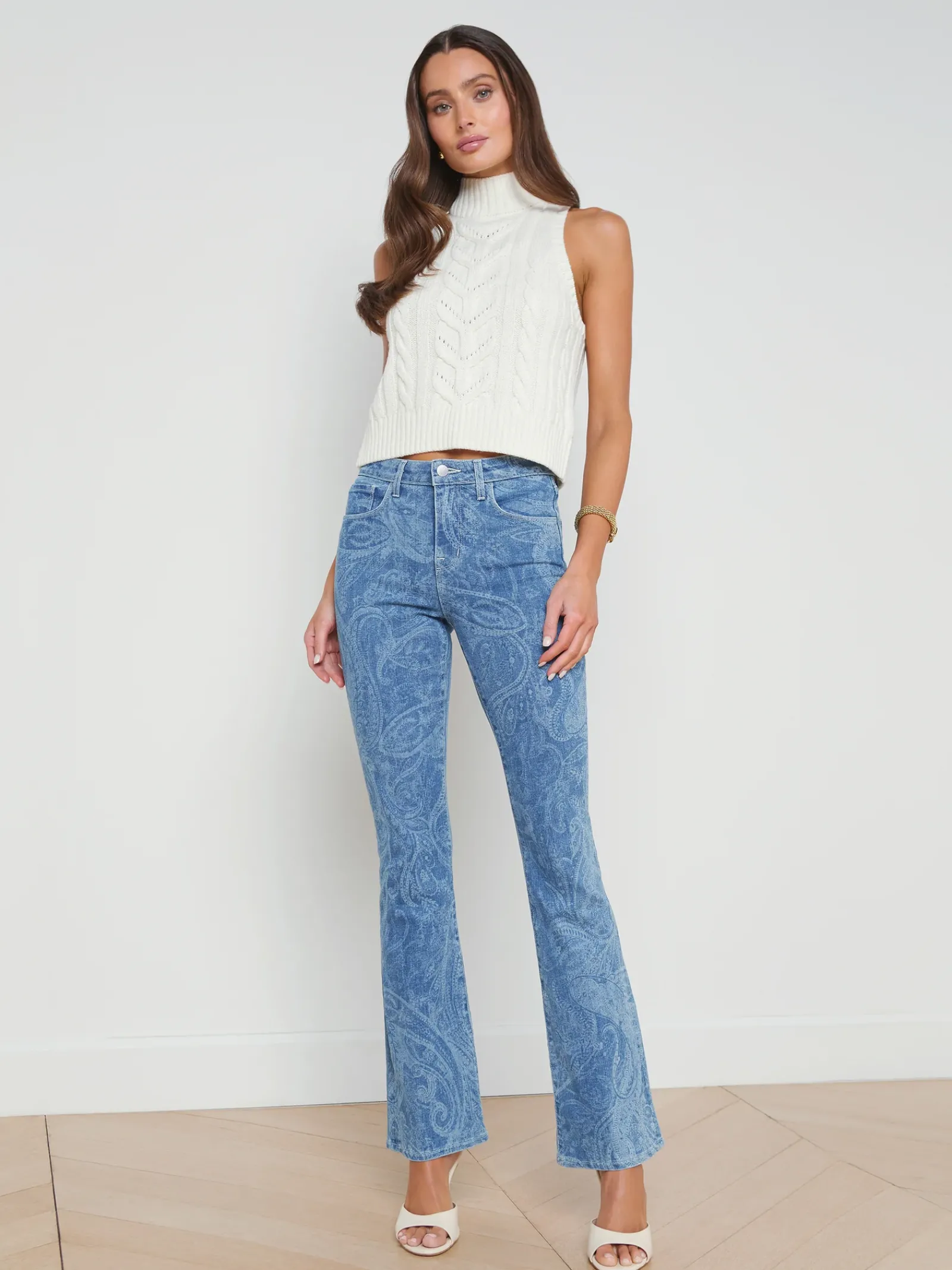 L'AGENCE Nouveau Whites|Spring Collection|Bellini Cable-Knit Turtleneck Ivory