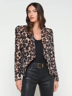 L'AGENCE Print Edition|Spring Collection|Bethany Tapered Blazer Cashew Multi Leopard Jacquard