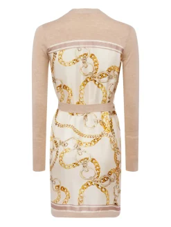 L'AGENCE Print Edition|Spring Collection|Beverly Silk Panel Cardigan Crema/Ecru Multi Oversized Chain Scarf