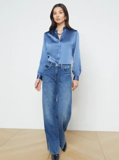 L'AGENCE Resort Collection|Silks|Bianca Blouse Blue Horizon