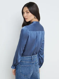 L'AGENCE Resort Collection|Silks|Bianca Blouse Blue Horizon