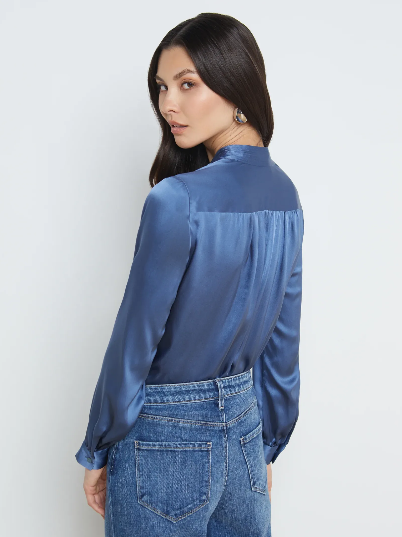 L'AGENCE Resort Collection|Silks|Bianca Blouse Blue Horizon
