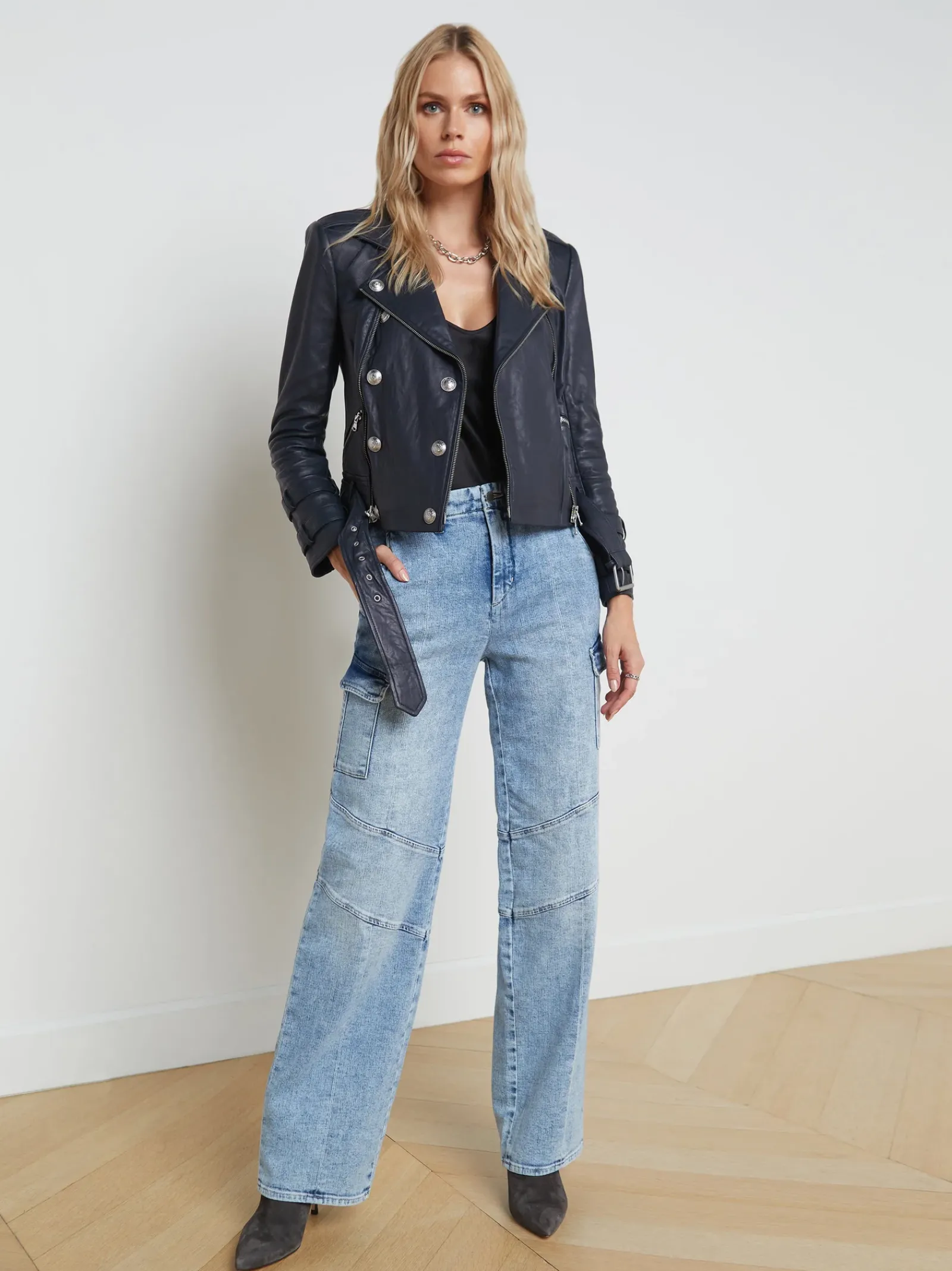 L'AGENCE Leather|Blazers & Jackets|Billie Belted Leather Jacket Midnight