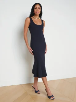 L'AGENCE Spring Collection|Dresses & Jumpsuits|Bisous Flared Midi Dress Midnight