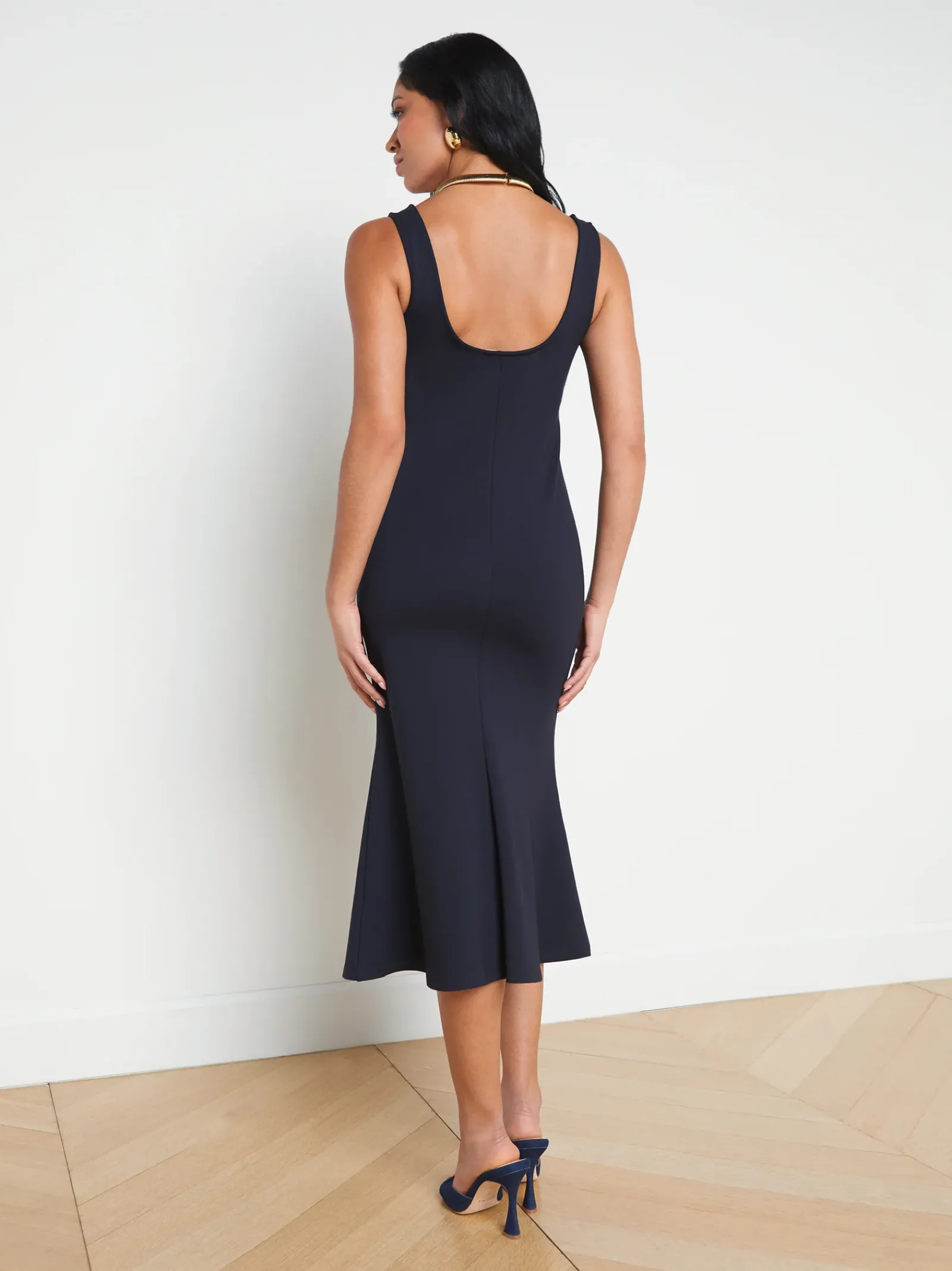 L'AGENCE Spring Collection|Dresses & Jumpsuits|Bisous Flared Midi Dress Midnight