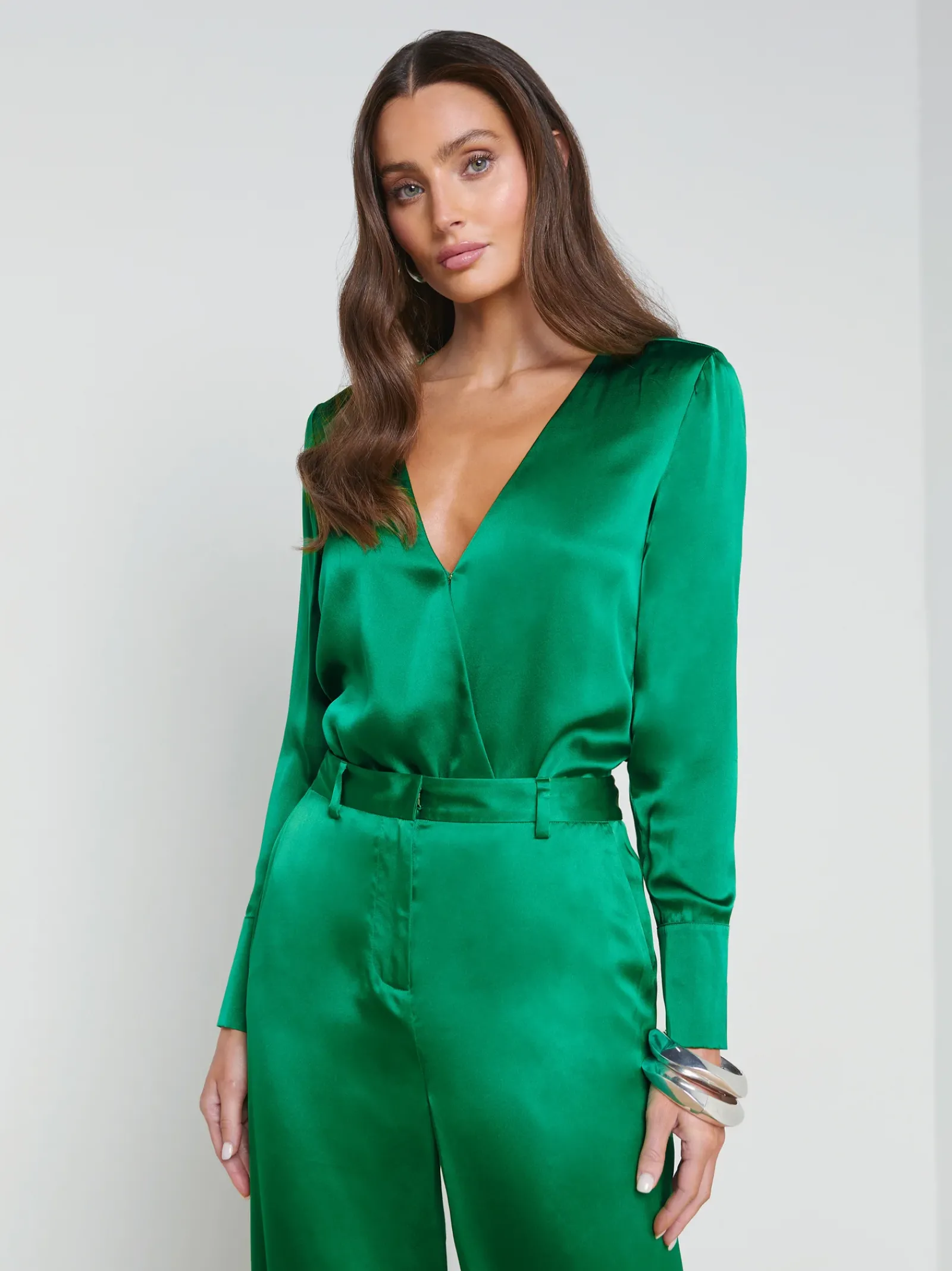 L'AGENCE Sets|Spring Collection|Blaze Silk Bodysuit Sea Green