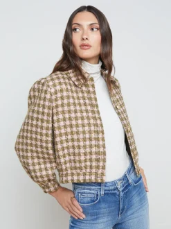 L'AGENCE Resort Collection|Best Sellers|Bridges Tweed Jacket Army/Light Pink Multi