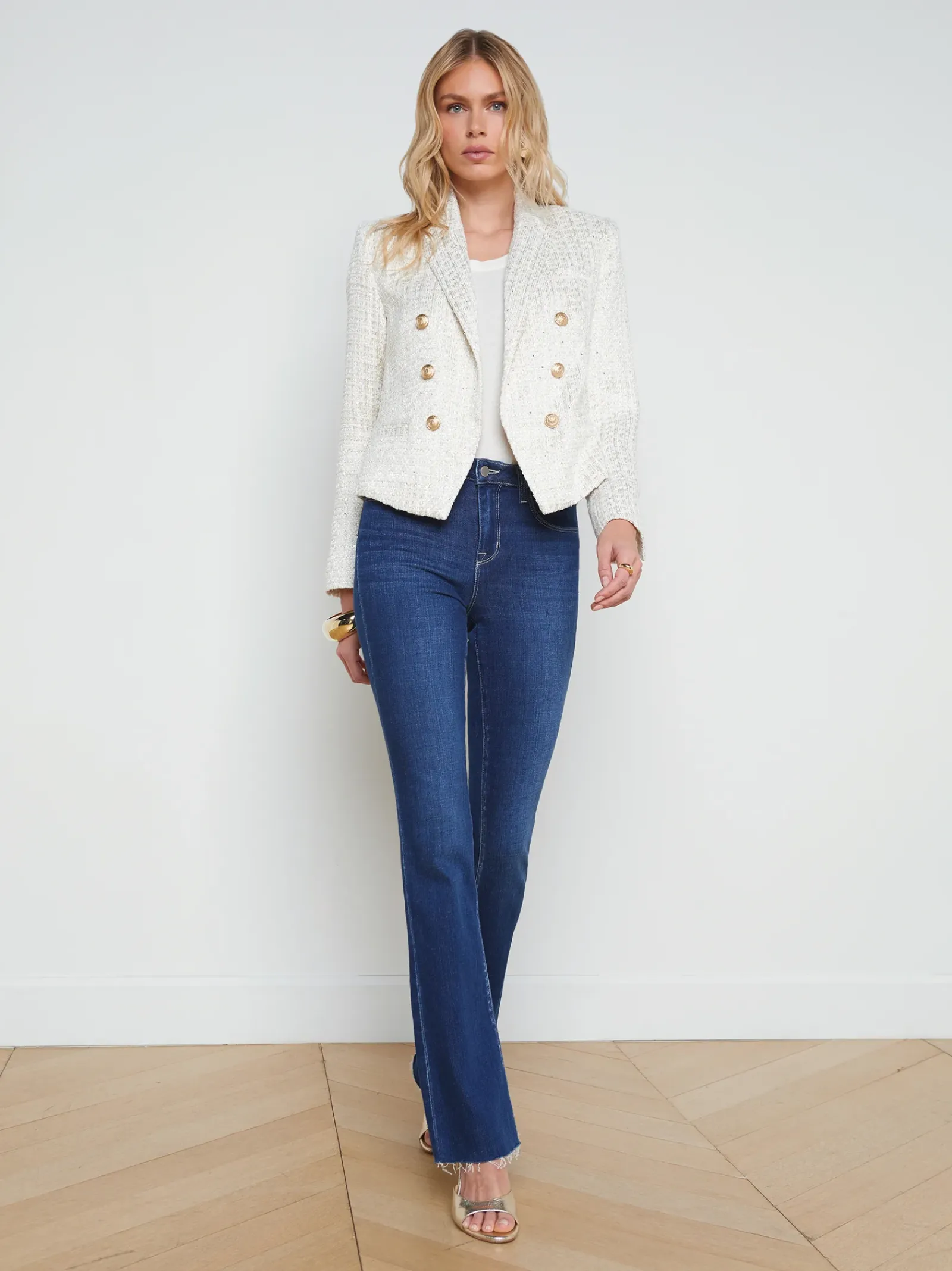 L'AGENCE Nouveau Whites|Spring Collection|Brooke Open-Front Blazer Ivory/Light Gold