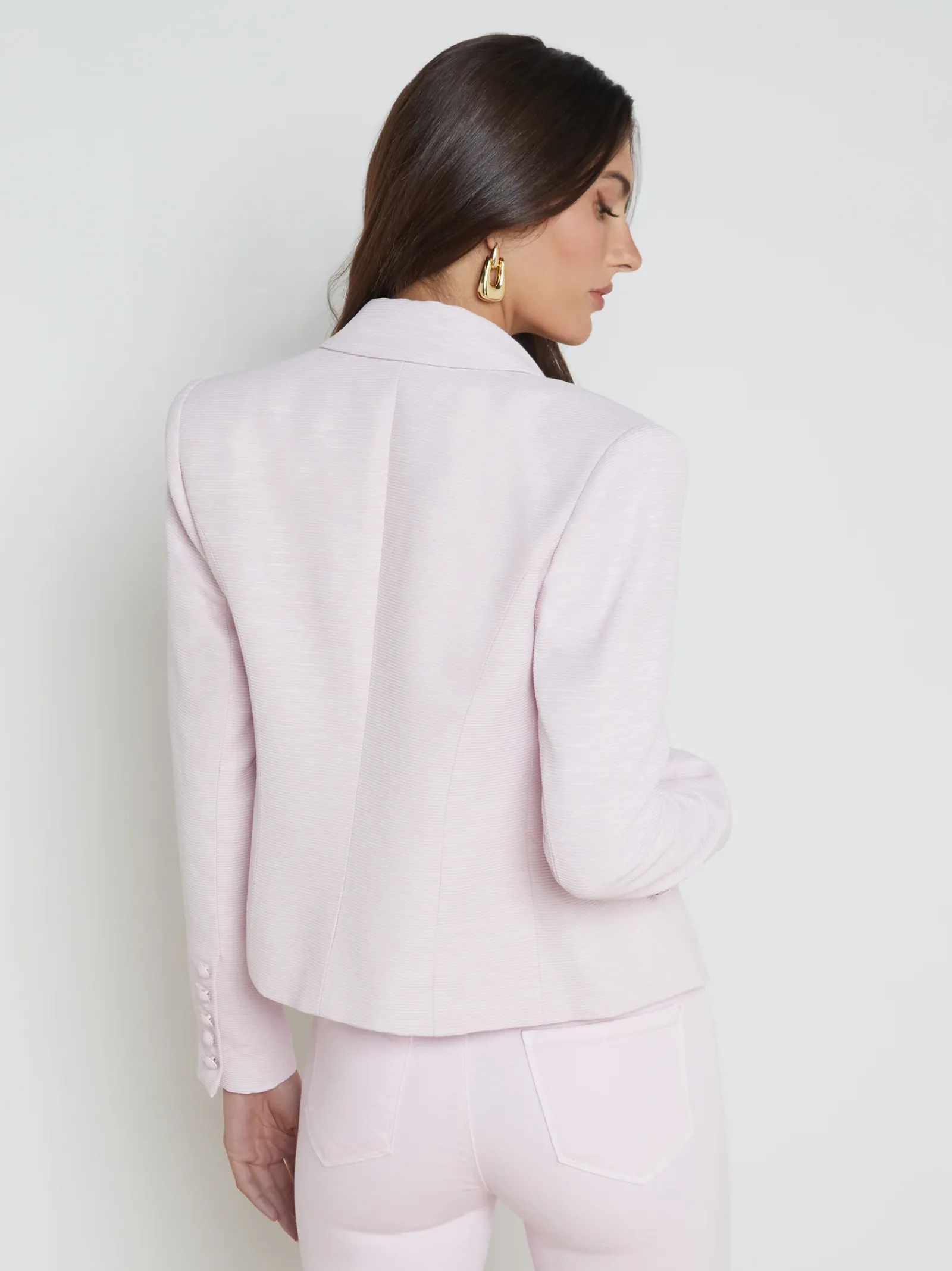 L'AGENCE Spring '24 Catalog|Spring Collection|Brooke Open-Front Blazer Lilac Snow/Sketch Chain