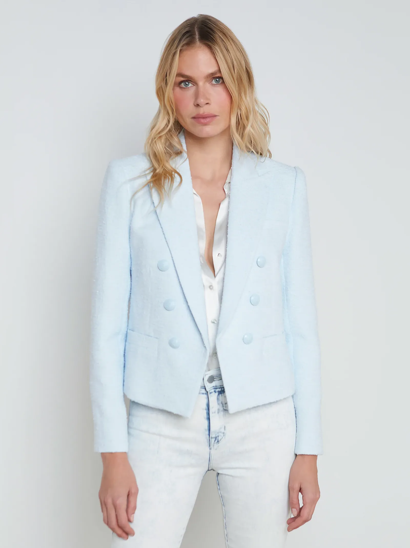 L'AGENCE Online Exclusives|Spring '24 Catalog|Brooke Open-Front Blazer Ice Water