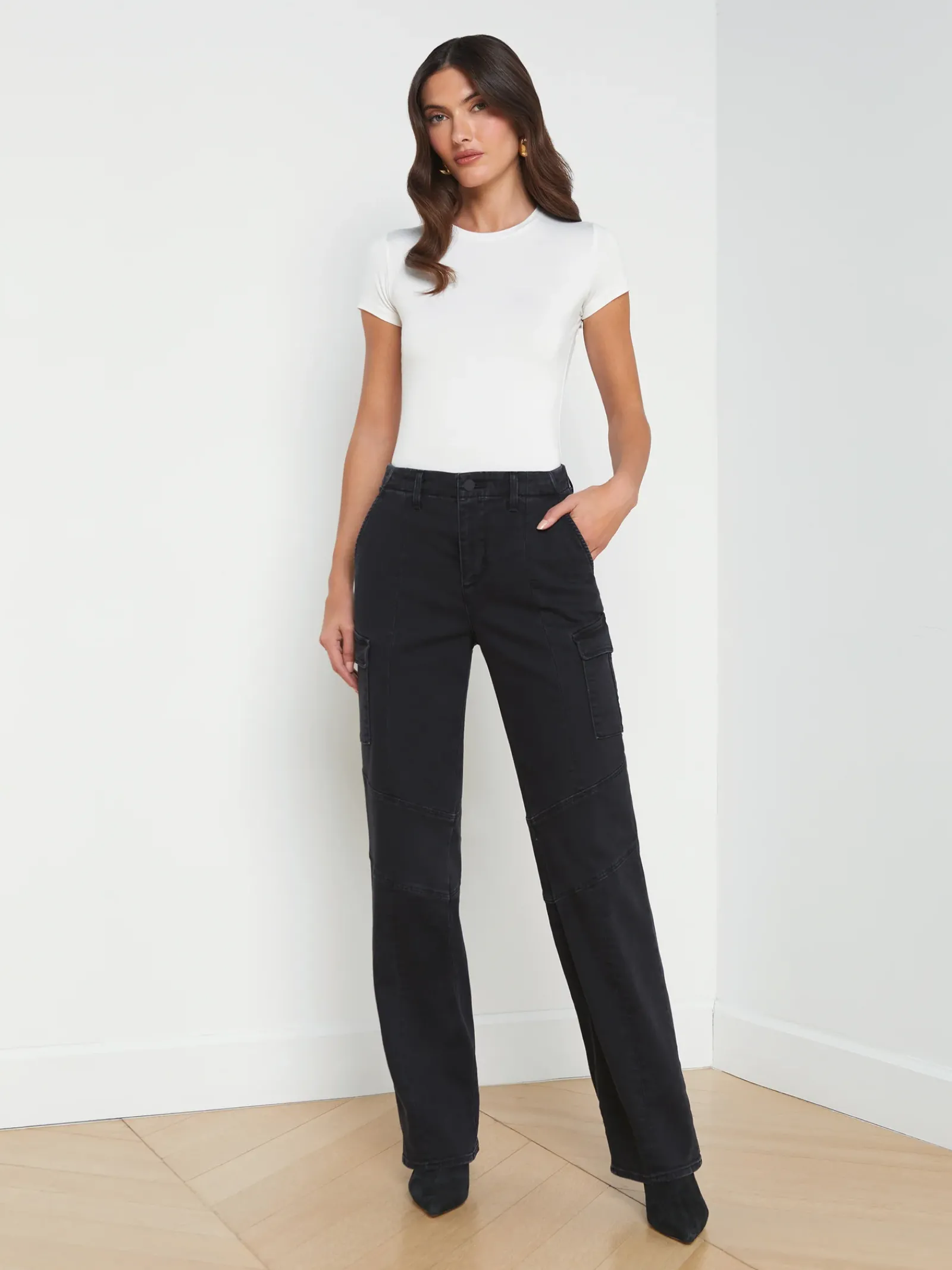 L'AGENCE All Things Black|Cargo Pants|Brooklyn Cargo Jean Washed Black