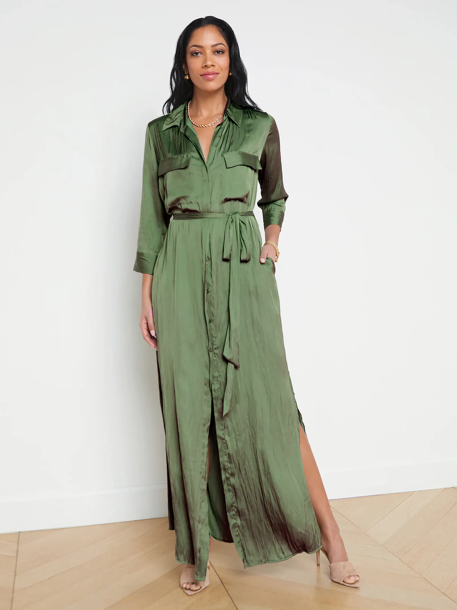 L'AGENCE Spring Collection|Dresses & Jumpsuits|Cameron Maxi Shirt Dress Clover