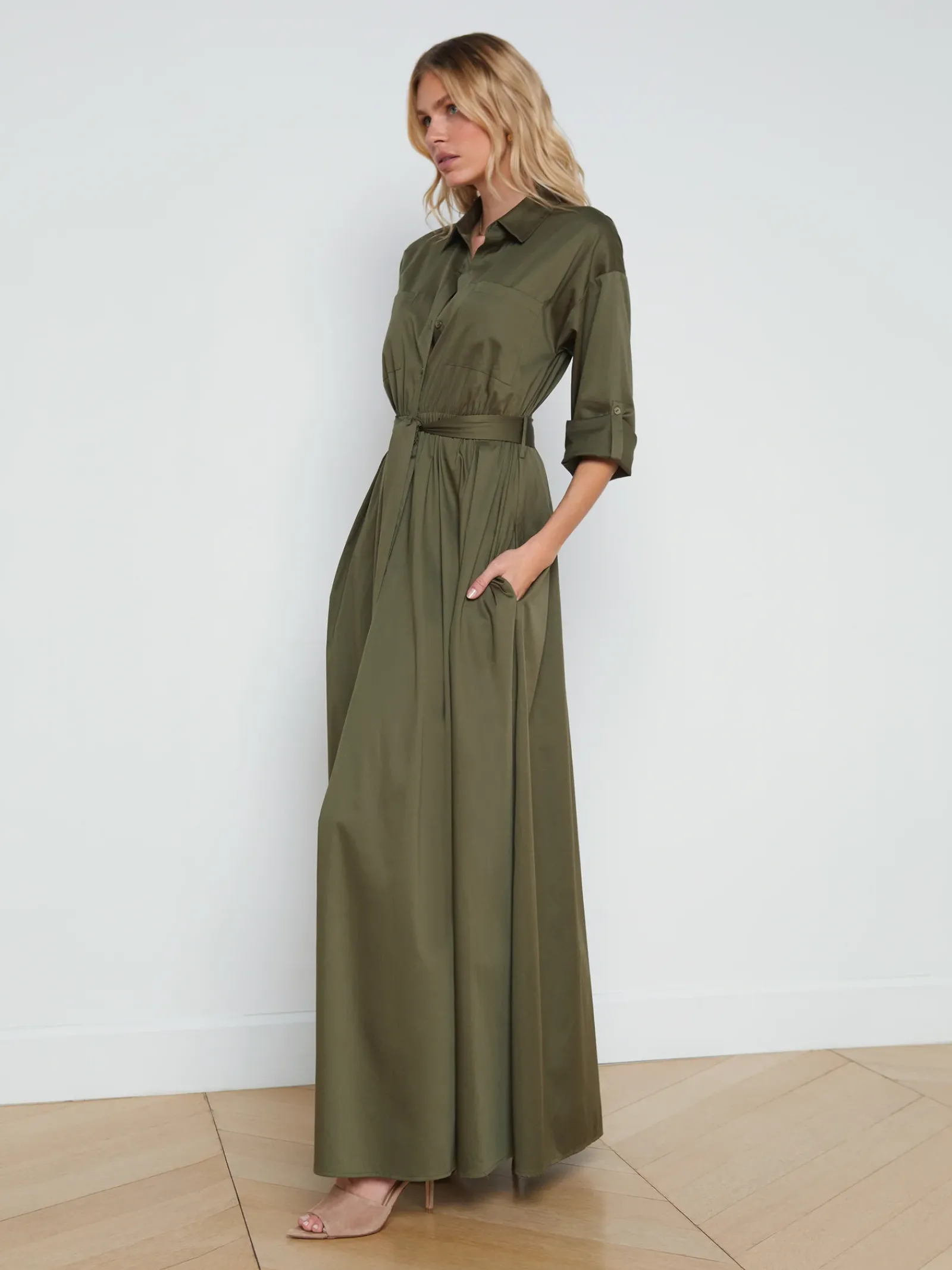 L'AGENCE Spring Collection|Dresses & Jumpsuits|Cammi Poplin Dress Ivy Green
