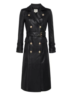 L'AGENCE Leather|Celina Leather Trench Coat Black