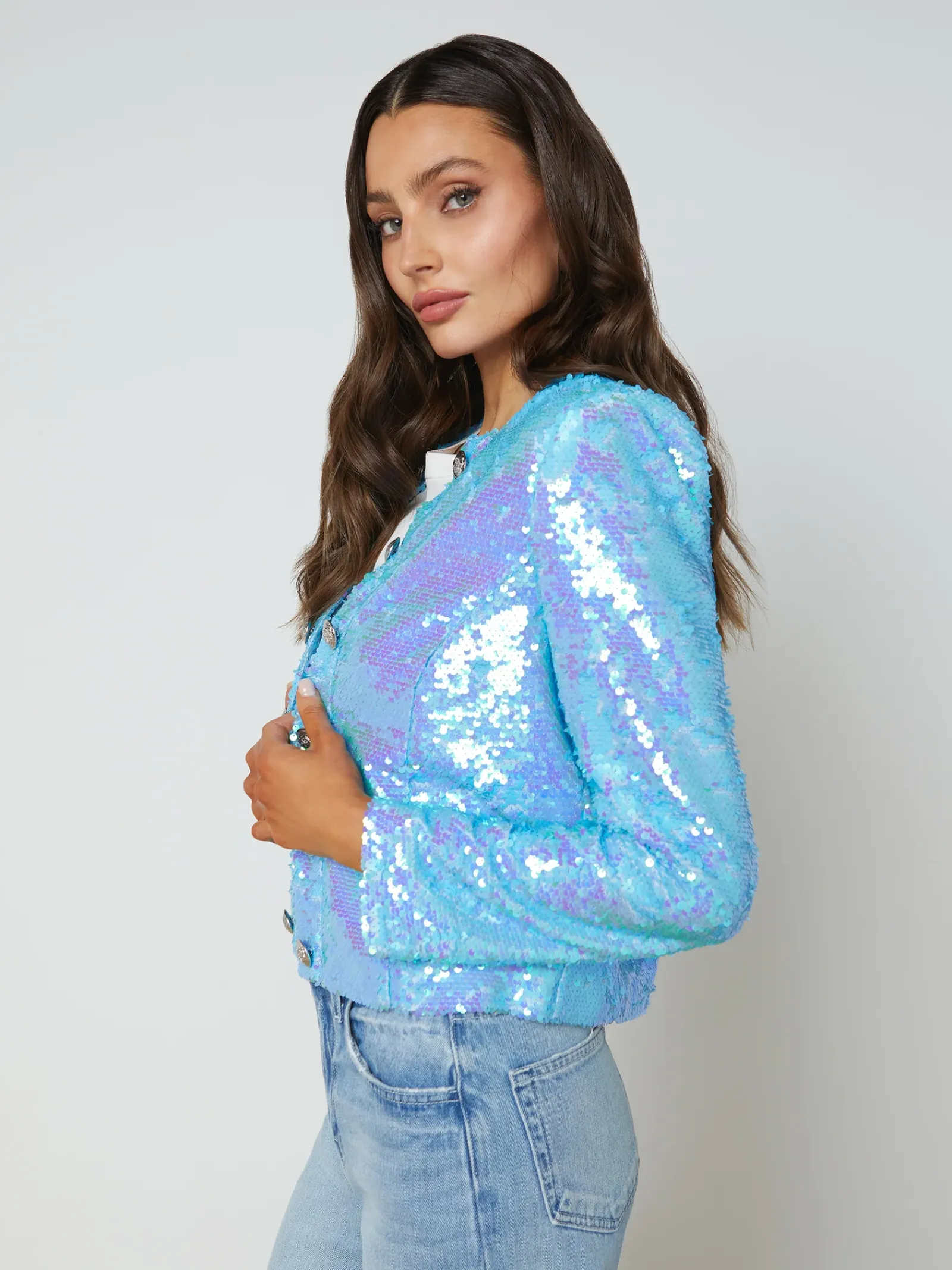 L'AGENCE Spring Collection|Blazers & Jackets|Cerise Sequin Jacket Cloud Blue