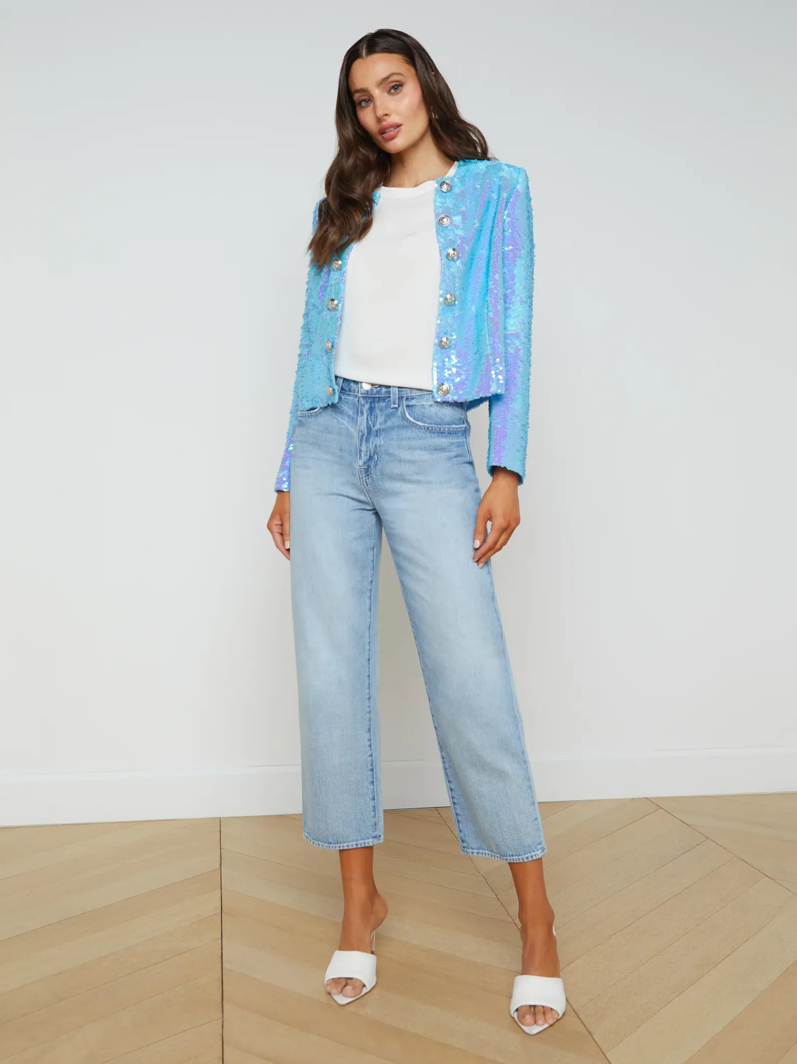 L'AGENCE Spring Collection|Blazers & Jackets|Cerise Sequin Jacket Cloud Blue