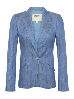 L'AGENCE Sets|Spring Collection|Chamberlain Linen-Blend Blazer Slate Blue Pinstripe