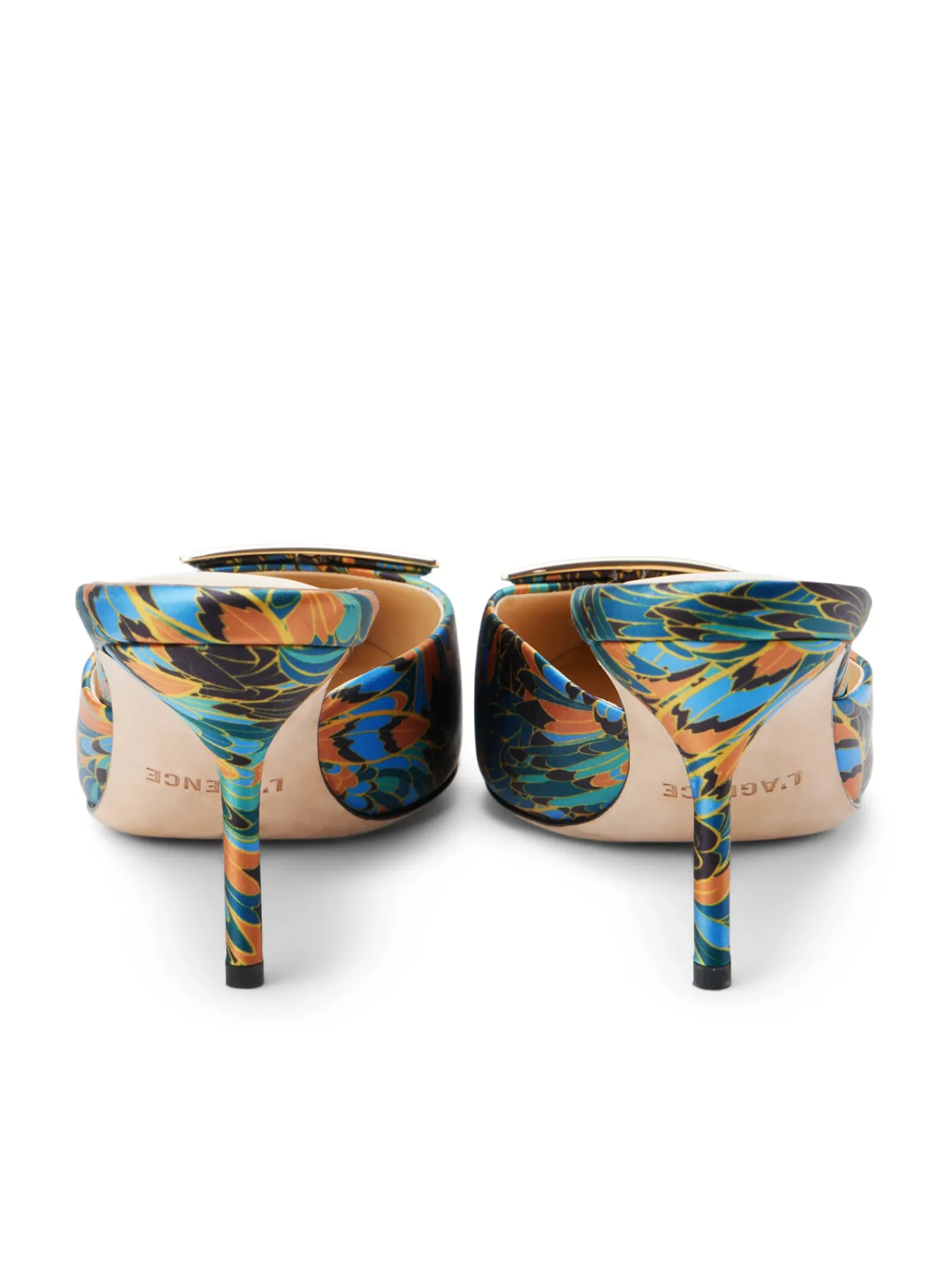 L'AGENCE Resort Collection|Print Edition|Charlene Mule Parrot Feather Satin
