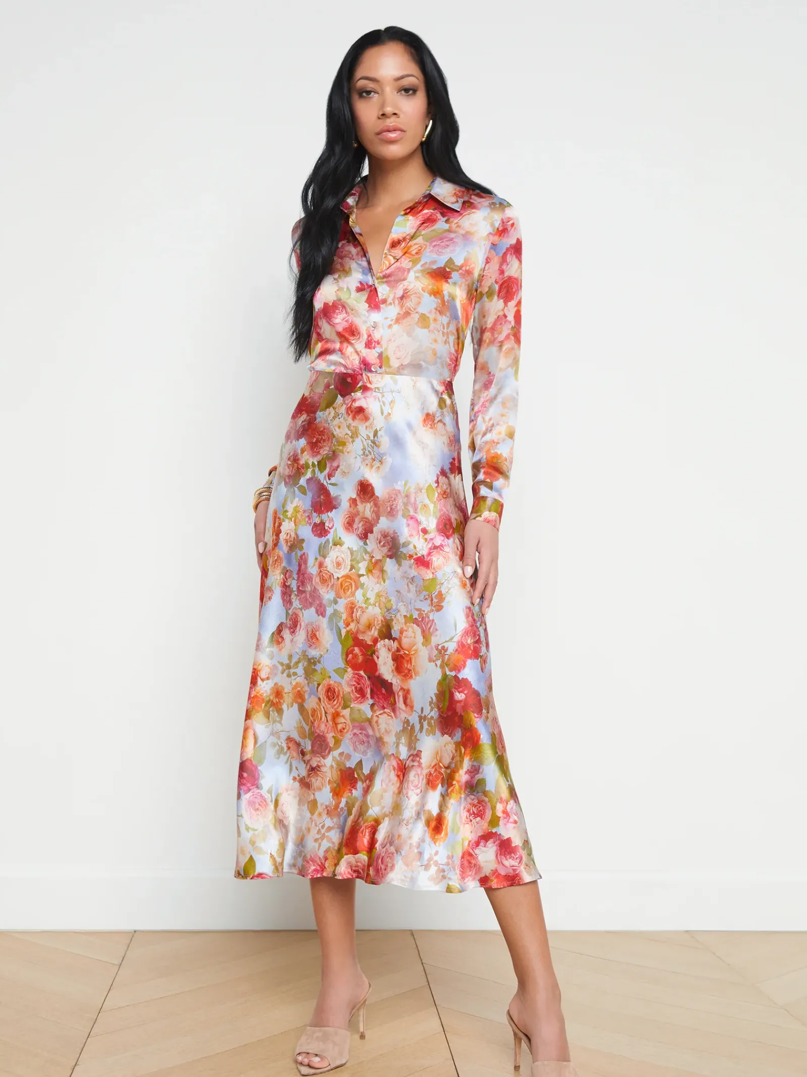 L'AGENCE Sets|Print Edition|Clarisa Silk Skirt Multi Soft Cloud Floral