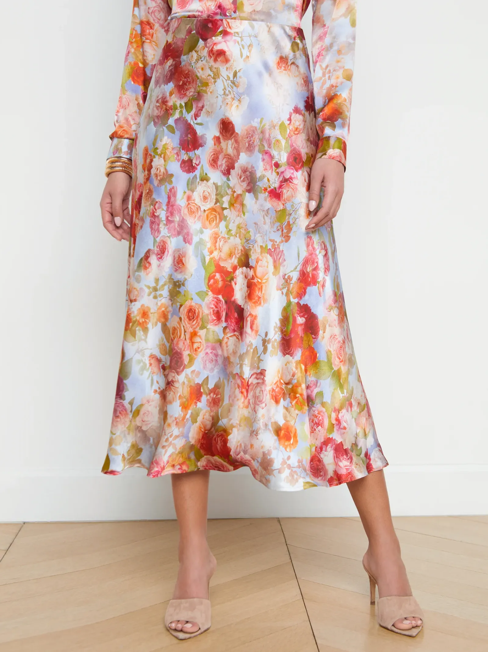 L'AGENCE Sets|Print Edition|Clarisa Silk Skirt Multi Soft Cloud Floral