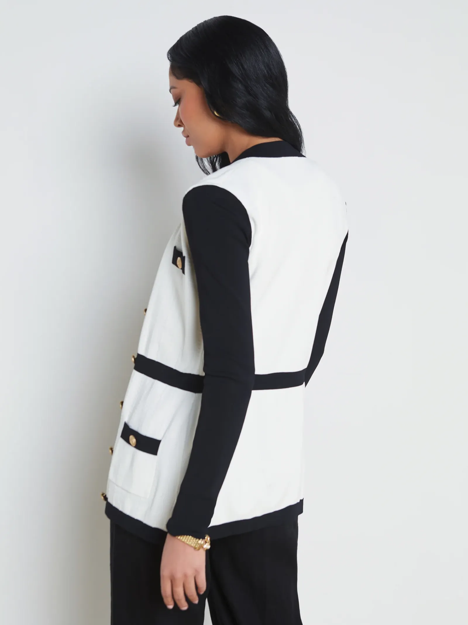 L'AGENCE Spring Collection|Knitwear|Clover Contrast-Trim Cardigan White/Black