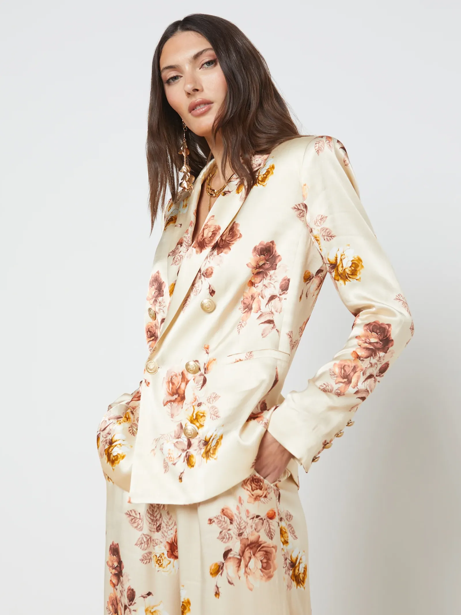 L'AGENCE Sets|Resort Collection|Colin Blazer Buff Multi Tonal Rose Floral