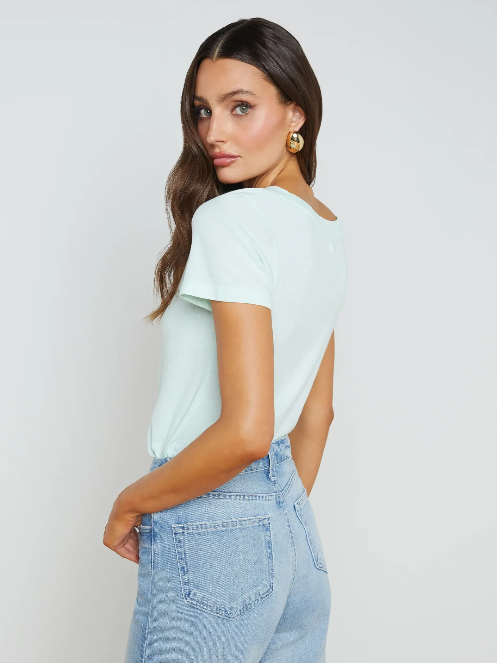 L'AGENCE Spring Collection|Tees|Cory Cotton Scoopneck Tee Honeydew