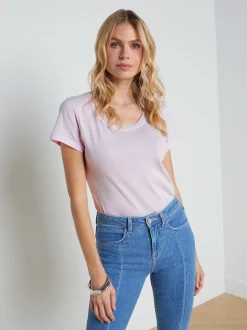 L'AGENCE Spring Collection|Tees|Cory Cotton Scoopneck Tee Lilac Snow
