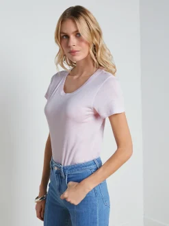 L'AGENCE Spring Collection|Tees|Cory Cotton Scoopneck Tee Lilac Snow