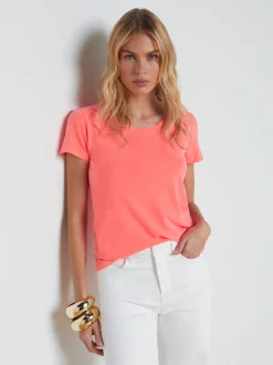 L'AGENCE Spring Collection|Tees|Cory Cotton Scoopneck Tee Neon Coral