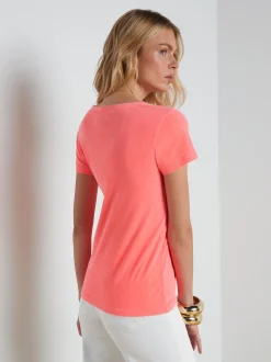 L'AGENCE Spring Collection|Tees|Cory Cotton Scoopneck Tee Neon Coral