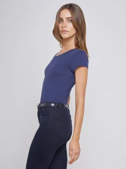 L'AGENCE Essentials|Tees|Cory Cotton Scoopneck Tee Navy