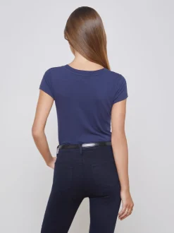 L'AGENCE Essentials|Tees|Cory Cotton Scoopneck Tee Navy