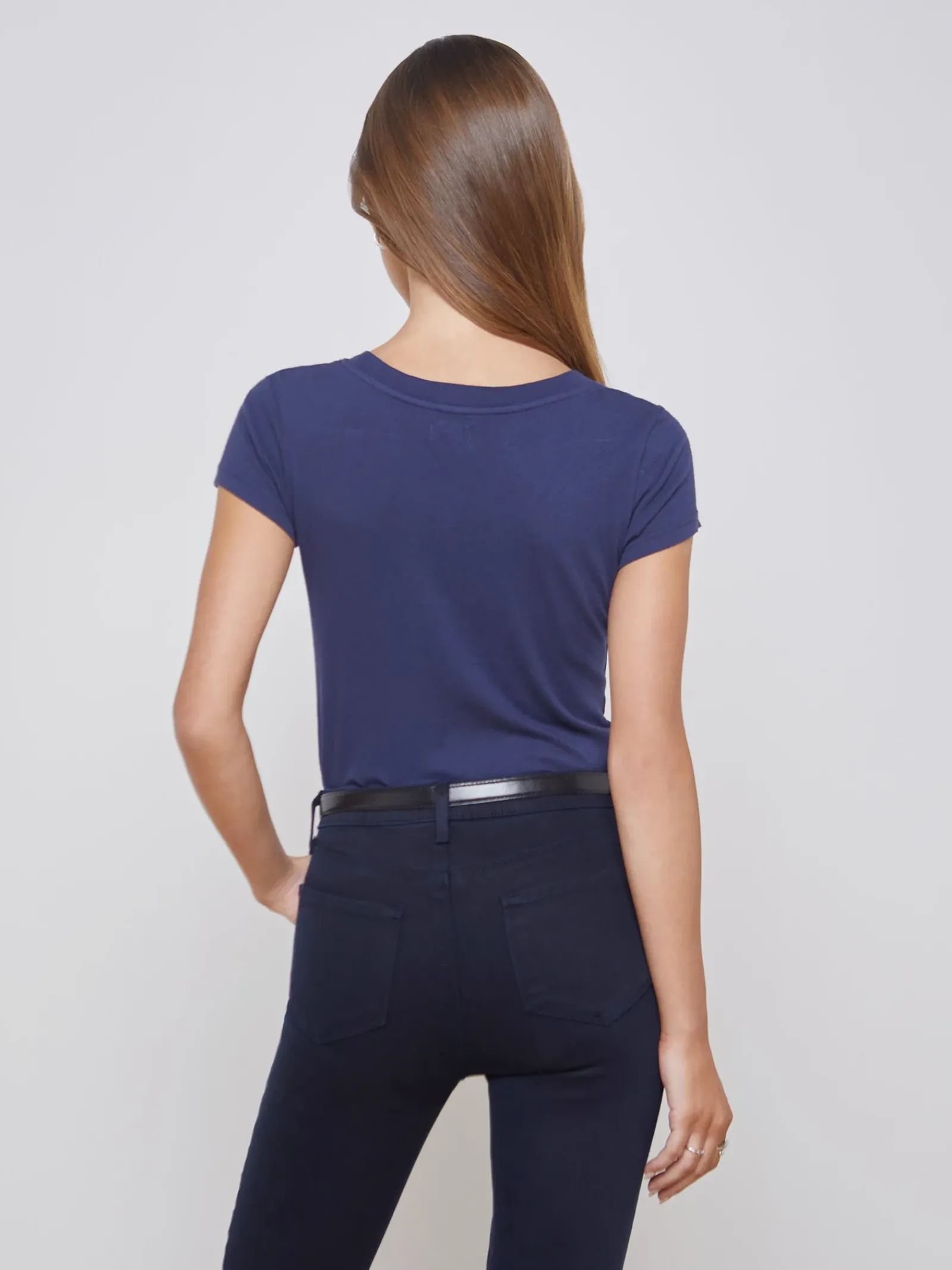 L'AGENCE Essentials|Tees|Cory Cotton Scoopneck Tee Navy