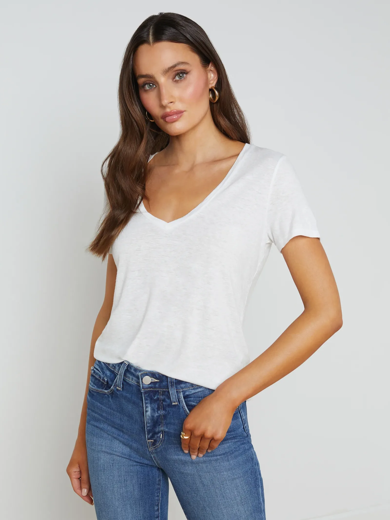 L'AGENCE Tees|Daijia V-Neck Tee White