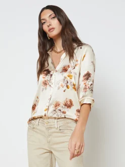 L'AGENCE Resort Collection|Print Edition|Dani Silk Blouse Buff Multi Tonal Rose Floral