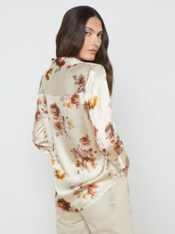 L'AGENCE Resort Collection|Print Edition|Dani Silk Blouse Buff Multi Tonal Rose Floral